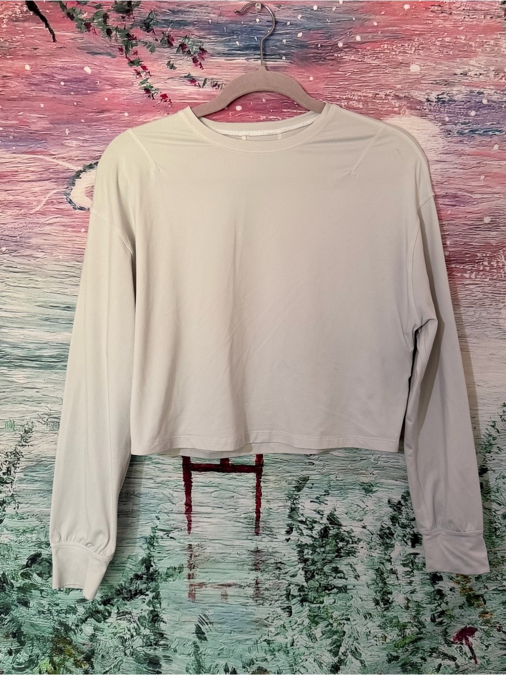 Lululemon Cropped Long-Sleeve Crewneck Top in Light Gray